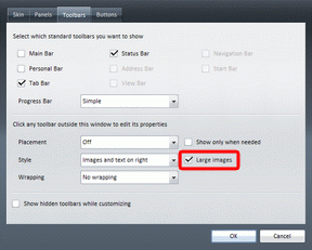 screenshot of Appearance dialog with %22Large images%22 checked
